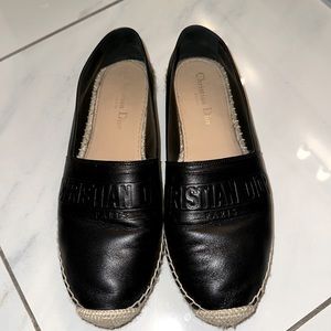 Dior Granville Black Lambskin Logo Espadrille Slip-on Flats Size 39 EU